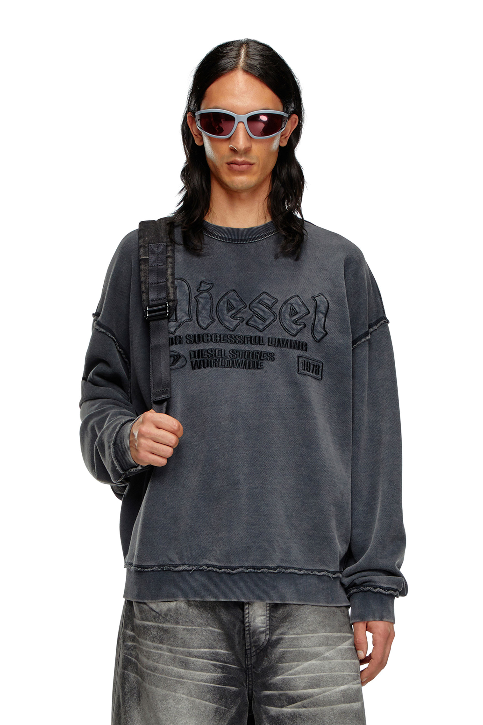 Diesel - S-BOXT-RAW, Felpa con ricamo logo Uomo in Nero - 1