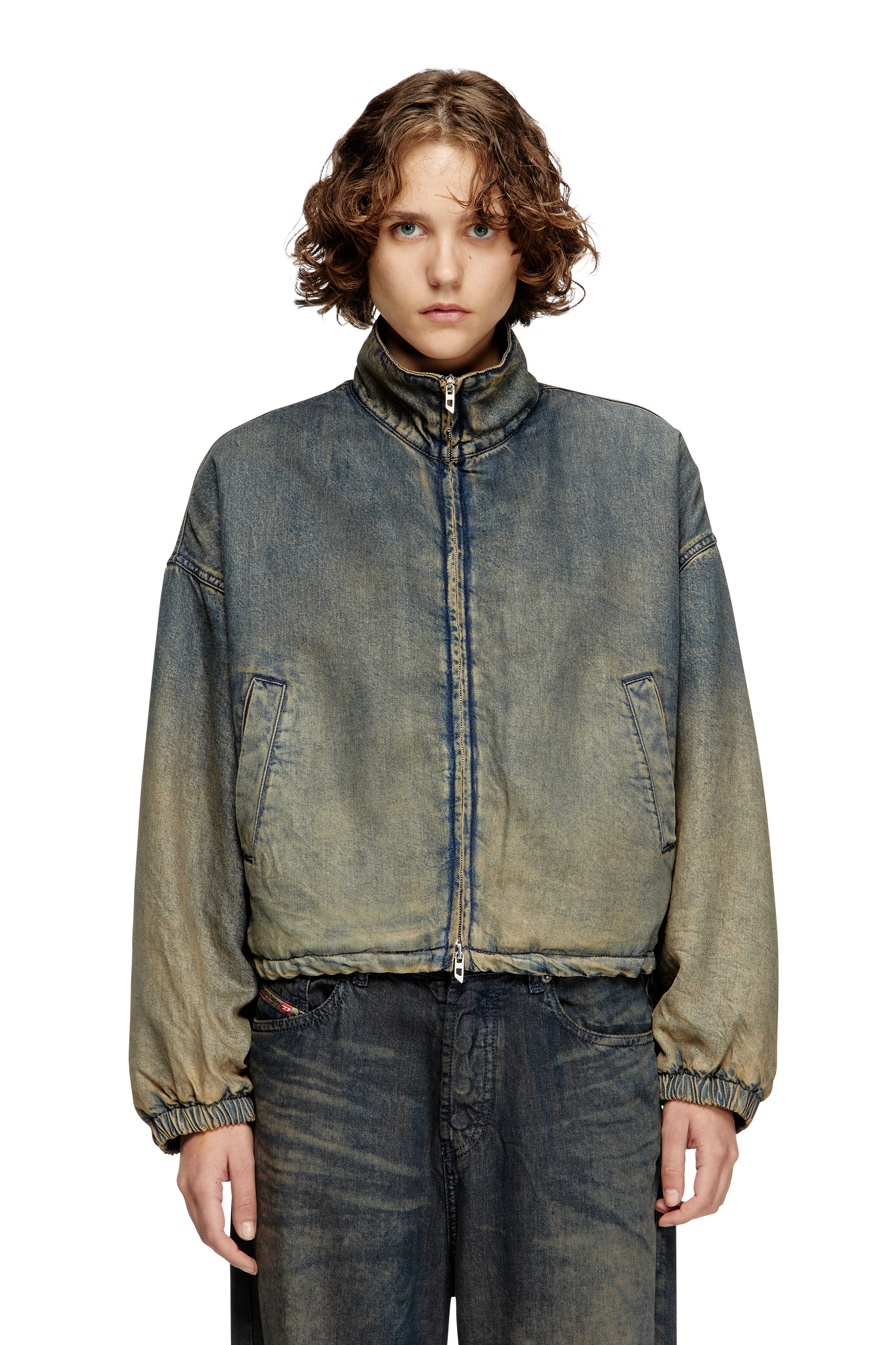 Diesel - DE-FLOWER-S, Giacca con zip in denim fluido dégradé Donna in Blu - 1