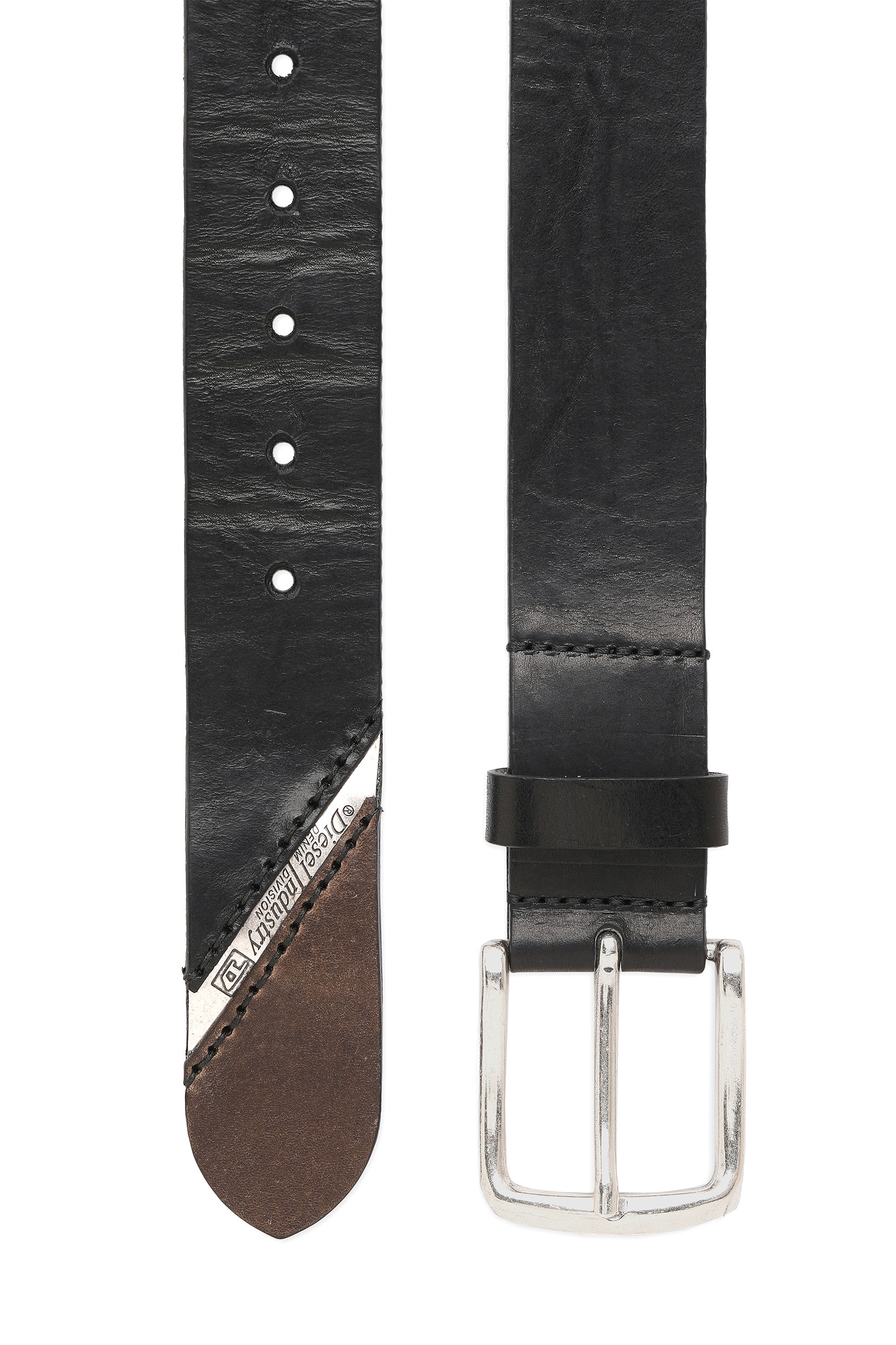 Diesel - B-LINE, Cintura in pelle trattata con logo diesel Uomo in Nero - 3