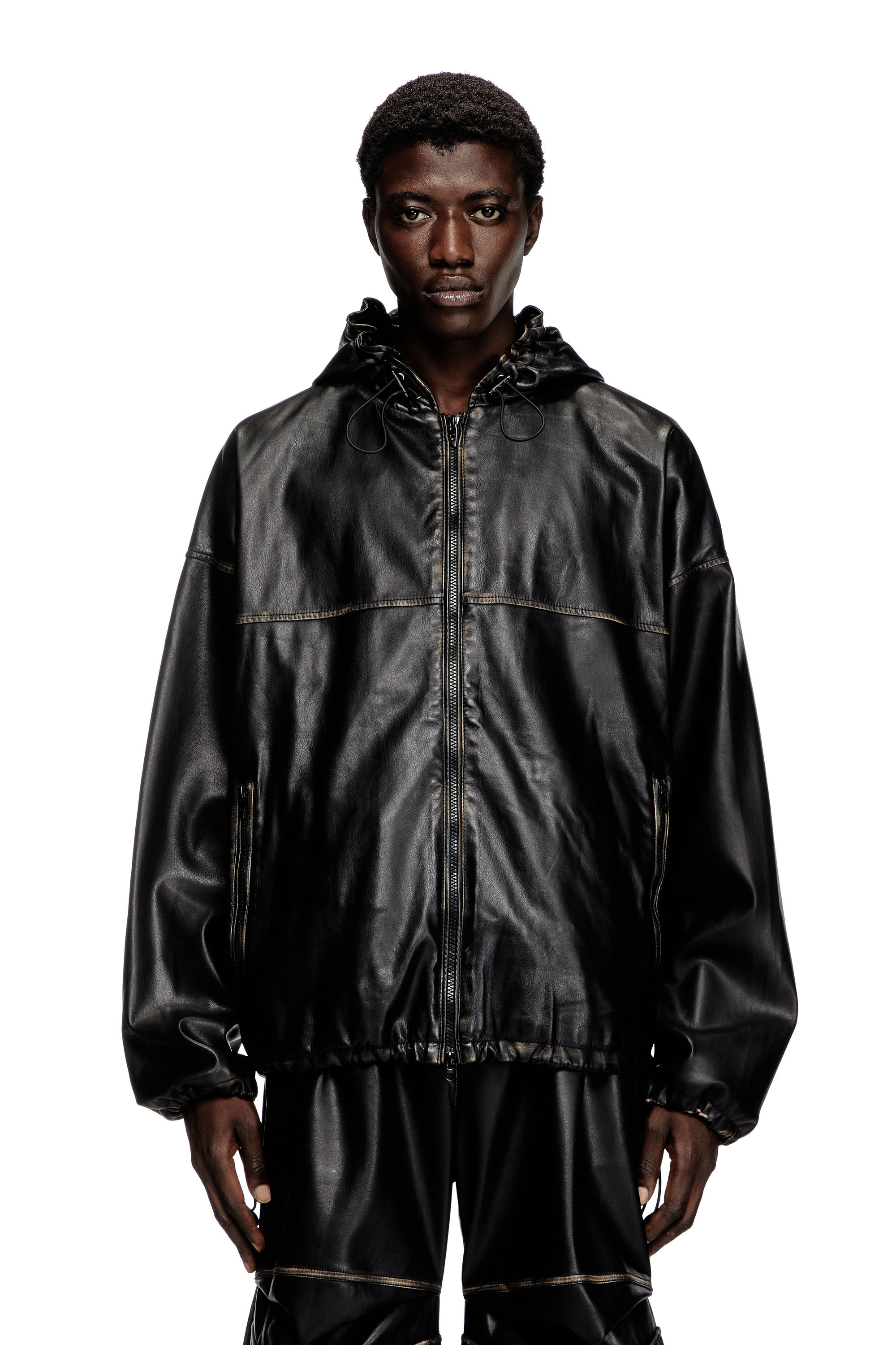 Diesel - J-ANTIL, Giacca con cappuccio effetto distressed Unisex in Nero - 2