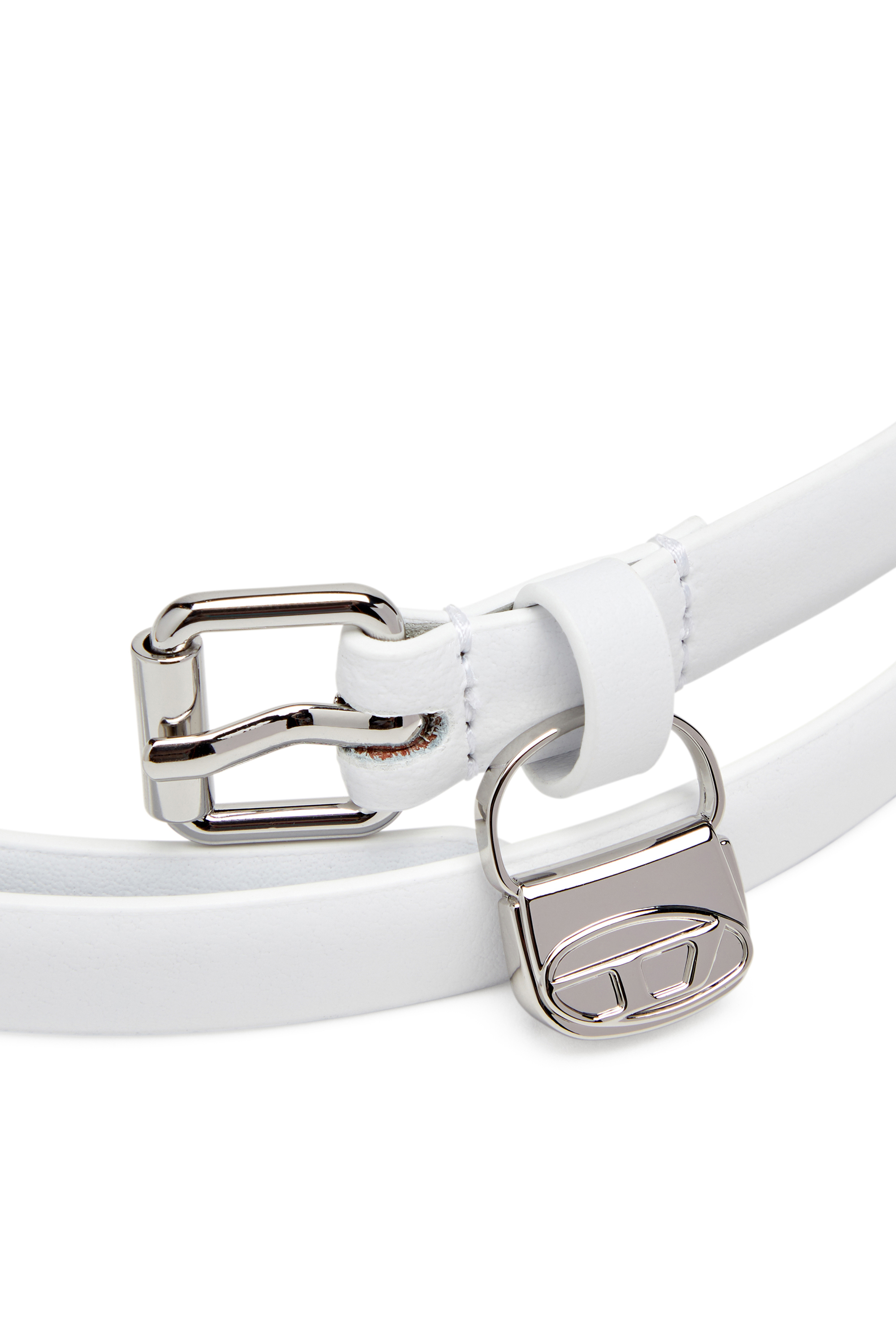 Diesel - B-CHARM HIP, Cintura 1.4 cm sottile in pelle con charm 1DR Donna in Bianco - 3
