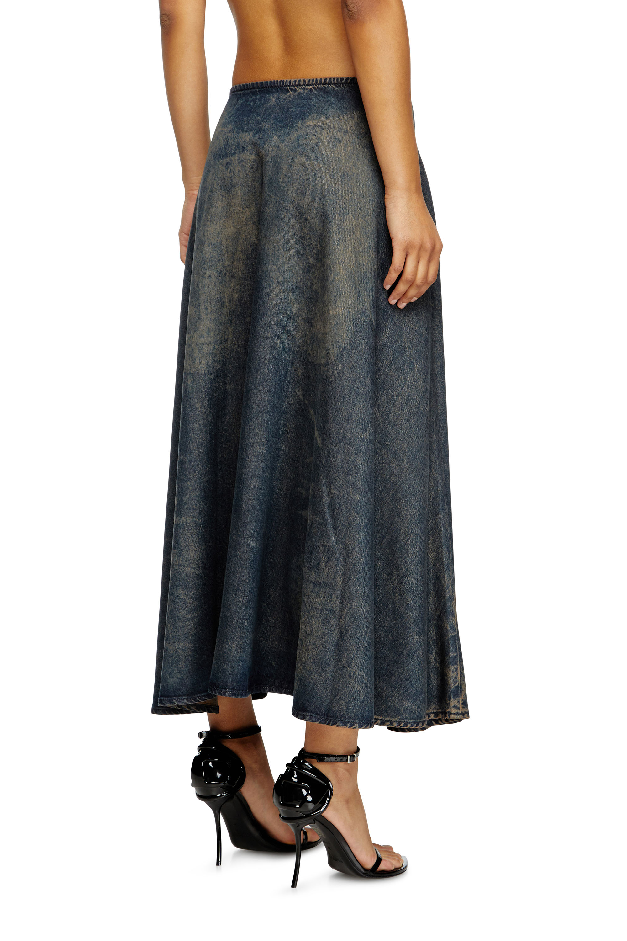 Diesel - DE-ANNIE-S, Gonna in denim fluido effetto dirt Donna in Blu - 4