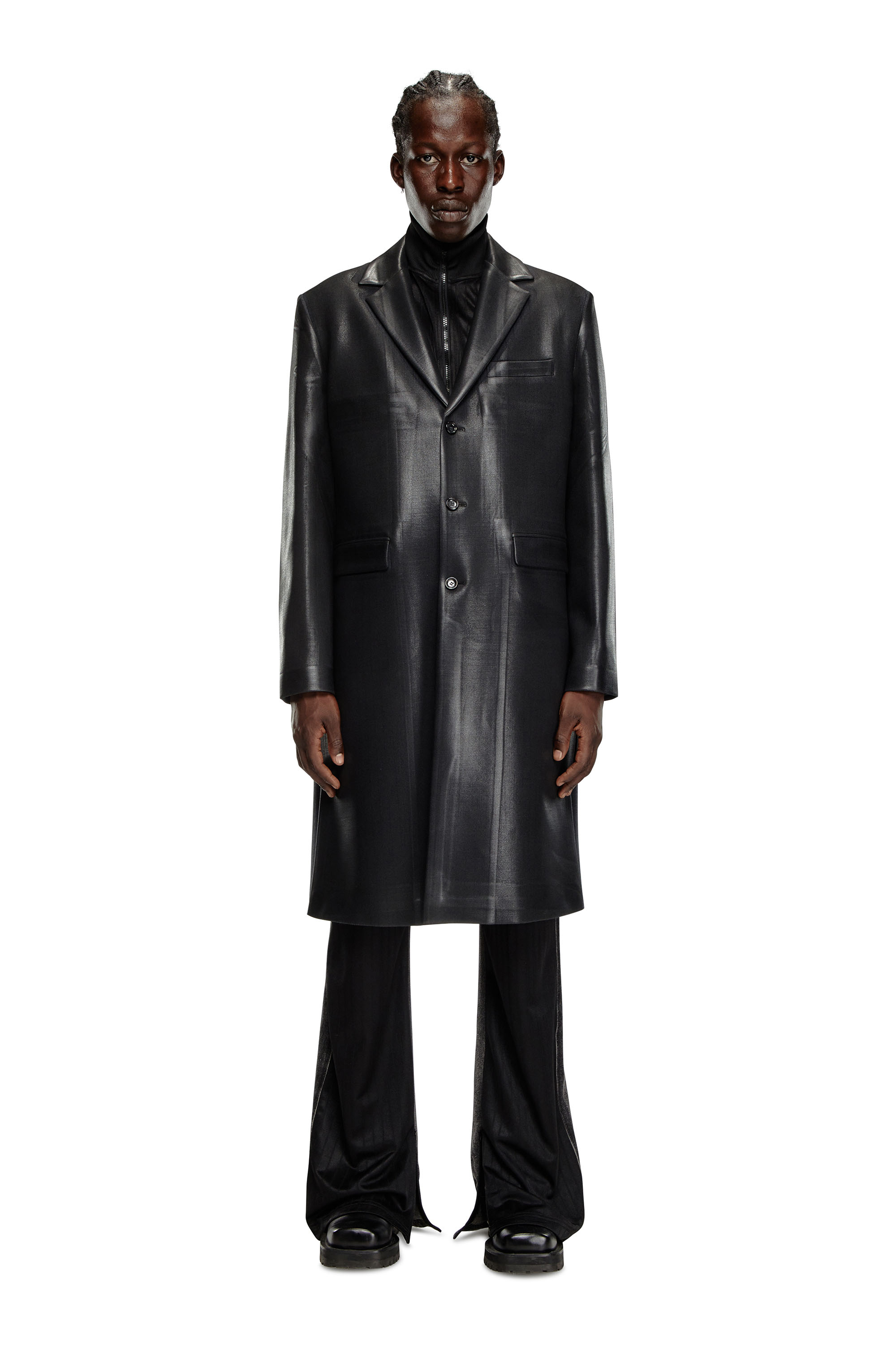 Diesel - J-DENNER, Cappotto in fresco lana gessato Uomo in Nero - 1