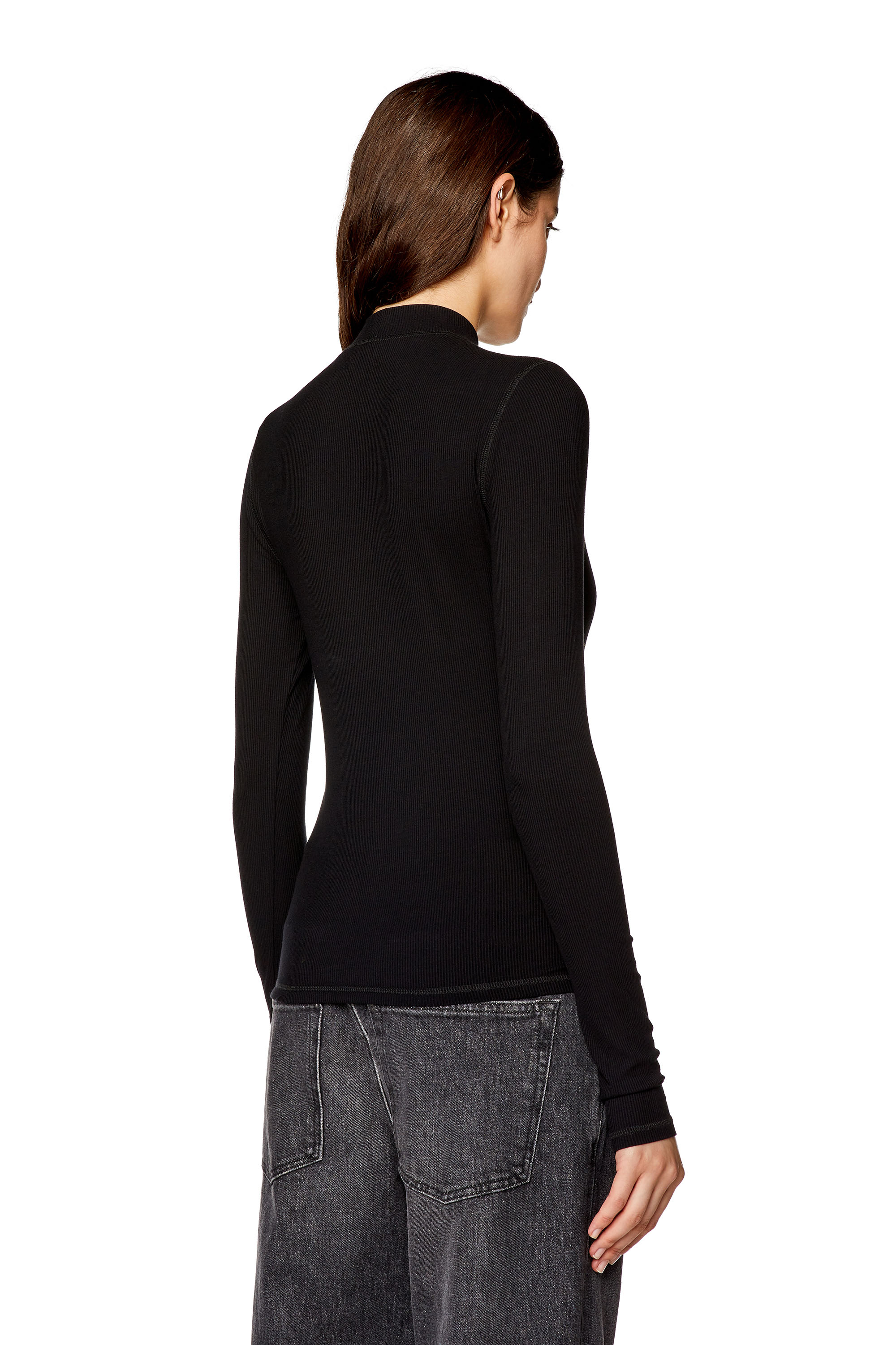 Diesel - T-MOKKY-LS-MICRODIV, Top a coste con collo a lupetto Donna in Nero - 4