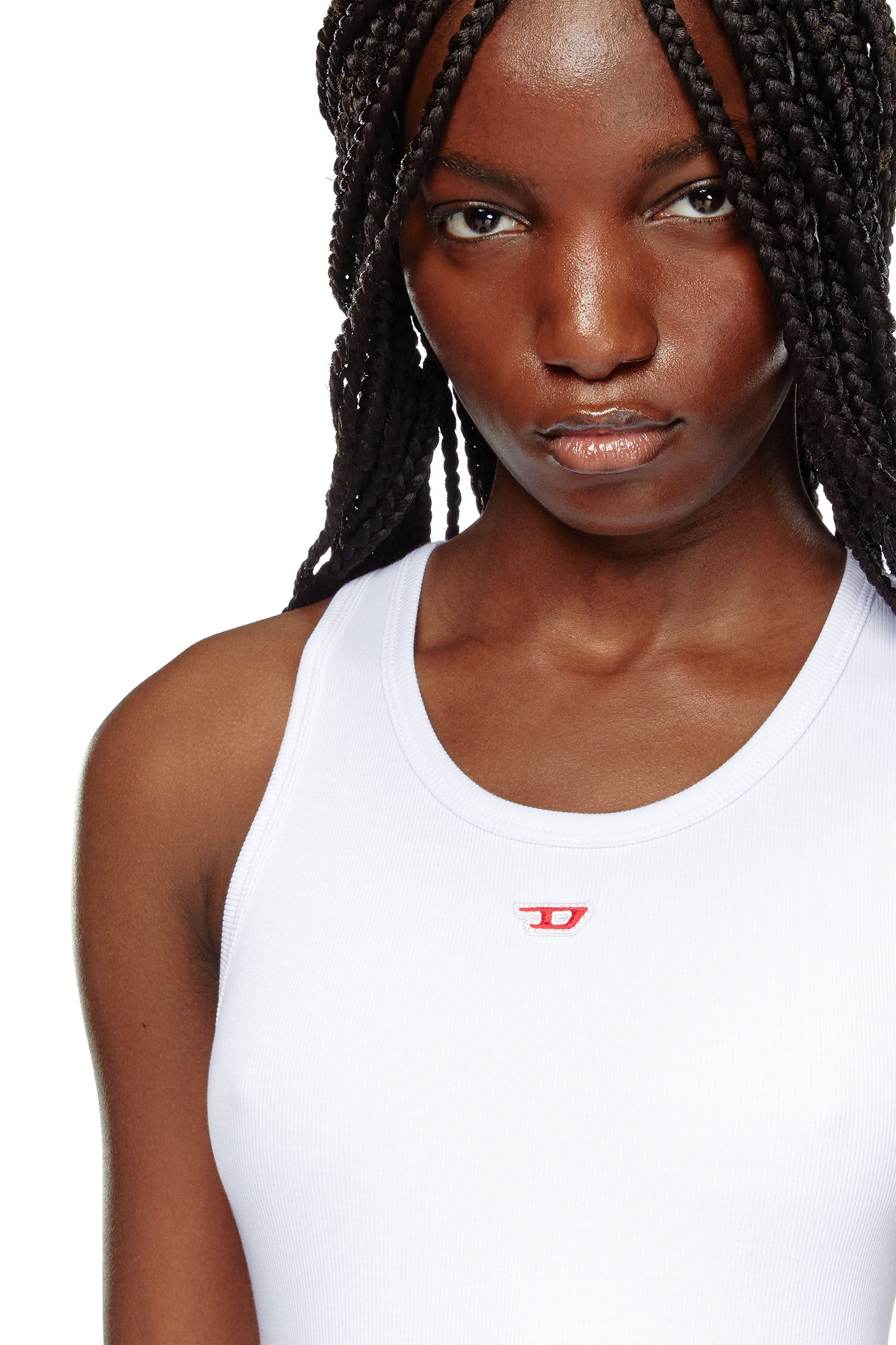 Diesel - D-TANK-LONG-D, Abito corto a canotta con logo D Donna in Bianco - 4